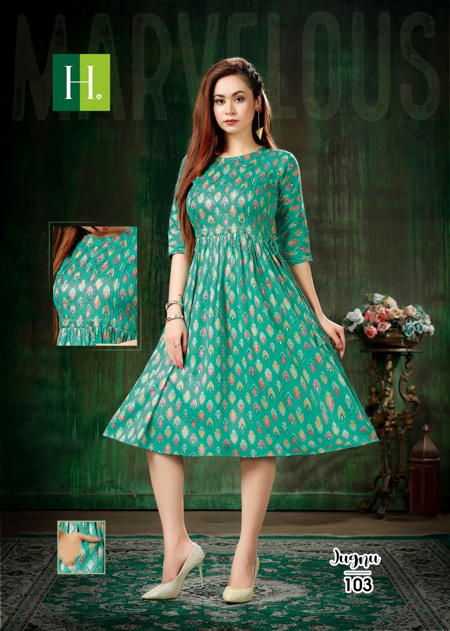 Hirwa Jugnu Latest Designer Ethnic Wear Heavy Foil Print Anarkali Kurti Collection